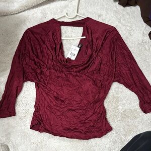 Deep Red Cowl Neck Blouse
